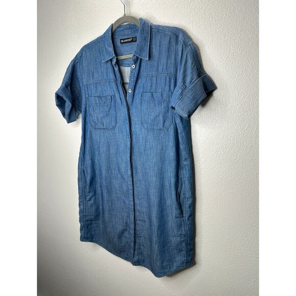 Blank NYC Medium Blue Denim Short Sleeve Pocket Jean Shirt Dress S - Picture 4 of 14